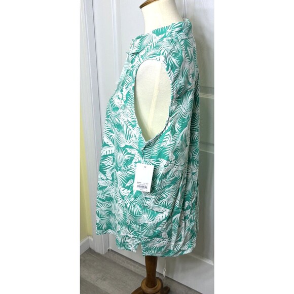 NWT Croft & Barrow Linen Blend Tank Shirt Green White Leaves Size Large - Picture 2 of 7